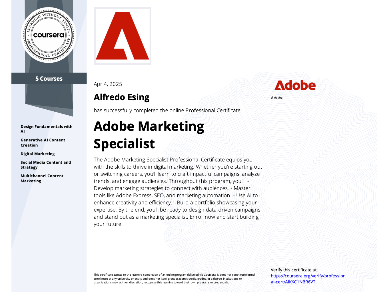 Adobe Marketing Specialist certificate