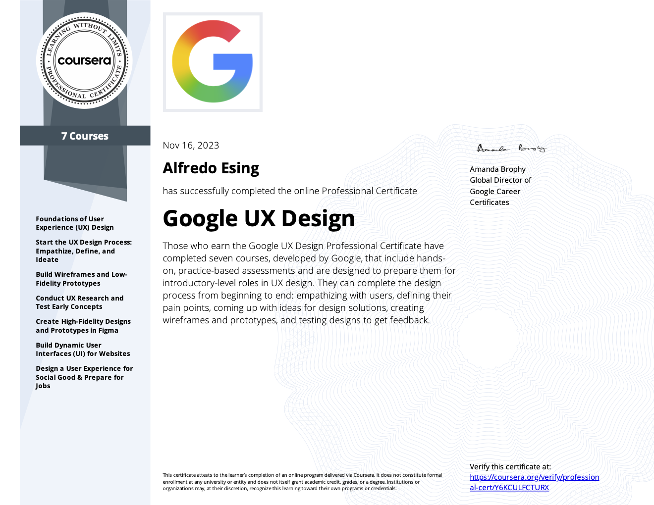 Google UX Design certificate