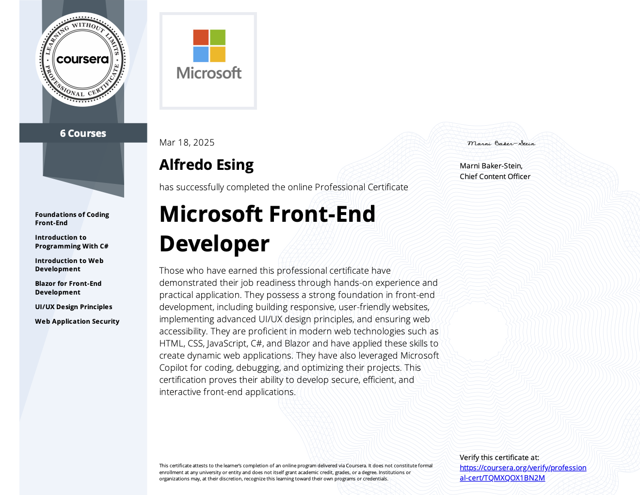 Microsoft Front-End certificate