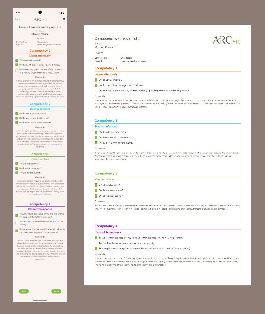 Mobile Summary View Next To A4 PDF Export