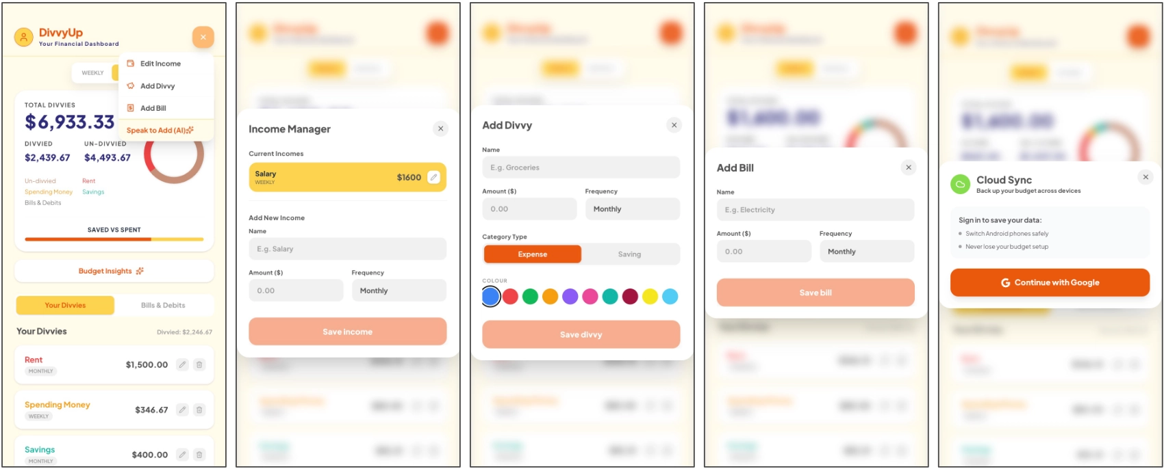 Core Functionality Screens and Modal Controls