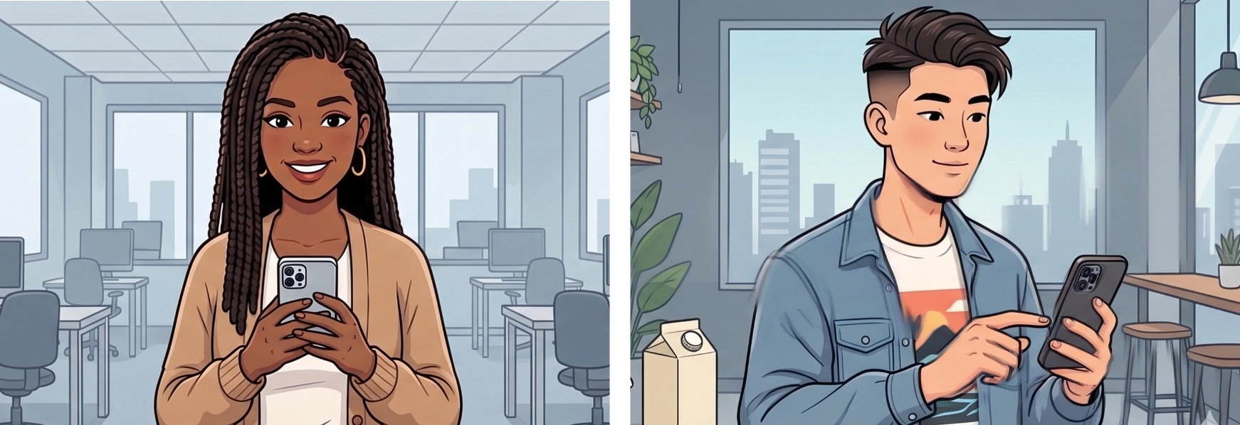 User Persona Illustrations for Maya and Leo